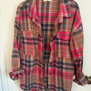 Gilded Intent Pink and Brown Plaid Shirt